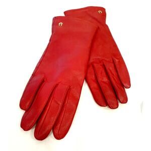 Etienne Aigner Ladies Red Leather Gloves Thinsulate Lining Medium